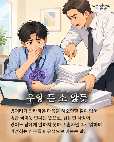 한국어 속담 “우황 든 소 앓듯” 1컷 일러스트