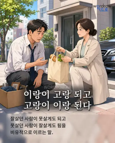 한국어 속담 “이랑이 고랑 되고 고랑이 이랑 된다” 1컷 일러스트