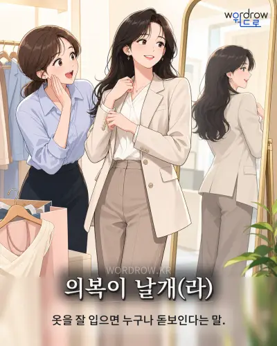한국어 속담 “의복이 날개(라)” 1컷 일러스트