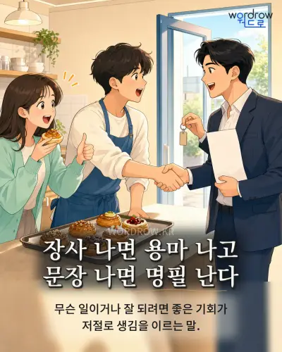 한국어 속담 “장사 나면 용마 나고 문장 나면 명필 난다” 1컷 일러스트