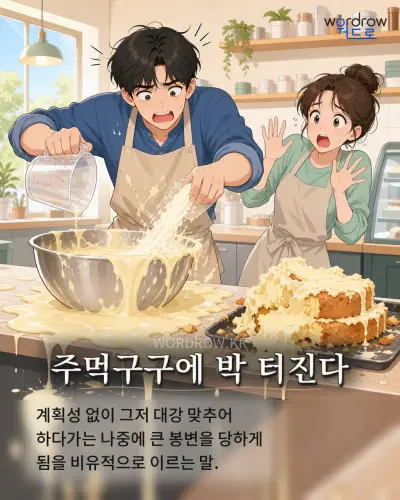 한국어 속담 “주먹구구에 박 터진다” 1컷 일러스트