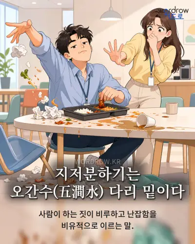 한국어 속담 “지저분하기는 오간수(五澗水) 다리 밑이다” 1컷 일러스트