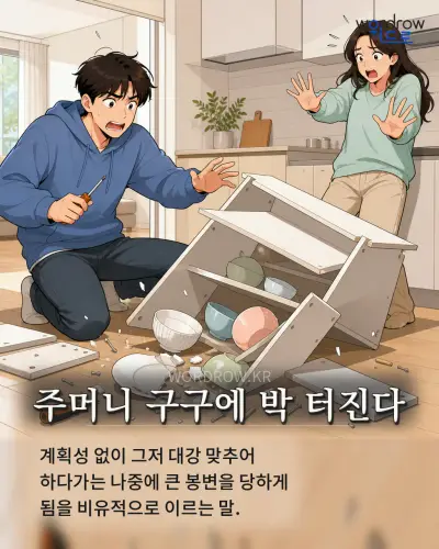 한국어 속담 “주머니 구구에 박 터진다” 1컷 일러스트