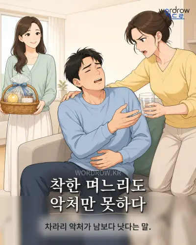 한국어 속담 “착한 며느리도 악처만 못하다” 1컷 일러스트