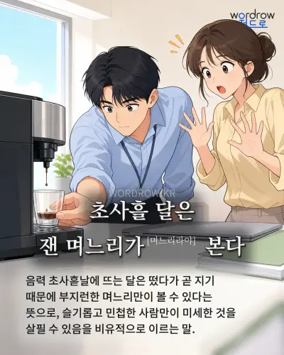 한국어 속담 “초사흘 달은 잰 며느리가[며느리라야] 본다” 1컷 일러스트