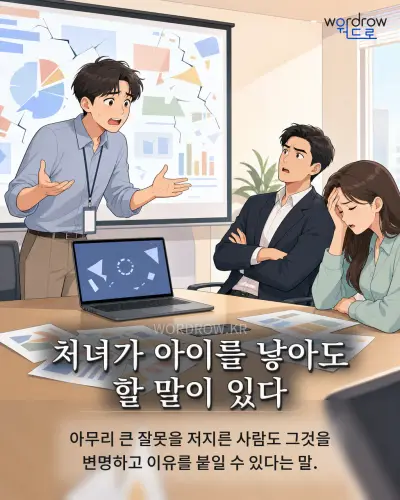 한국어 속담 “처녀가 아이를 낳아도 할 말이 있다” 1컷 일러스트