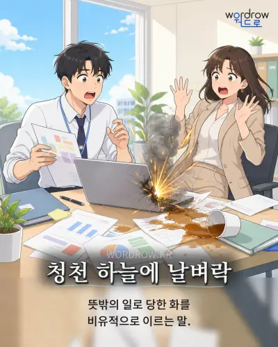 한국어 속담 “청천 하늘에 날벼락” 1컷 일러스트