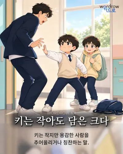 한국어 속담 “키는 작아도 담은 크다” 1컷 일러스트
