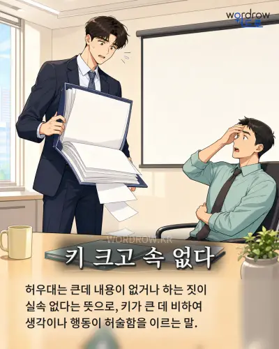 한국어 속담 “키 크고 속 없다” 1컷 일러스트