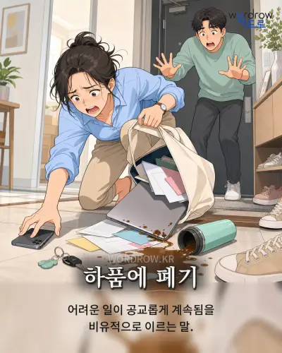 한국어 속담 “하품에 폐기” 1컷 일러스트
