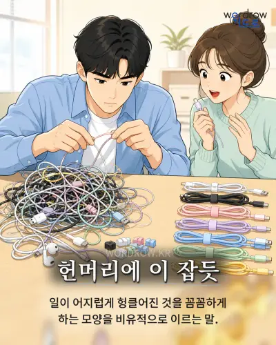 한국어 속담 “헌머리에 이 잡듯” 1컷 일러스트