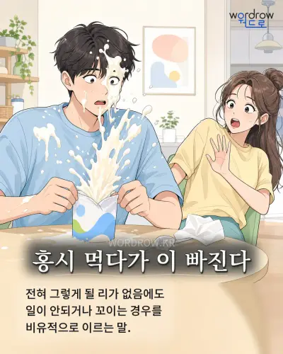한국어 속담 “홍시 먹다가 이 빠진다” 1컷 일러스트