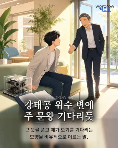 한국어 속담 “강태공 위수 변에 주 문왕 기다리듯” 1컷 일러스트