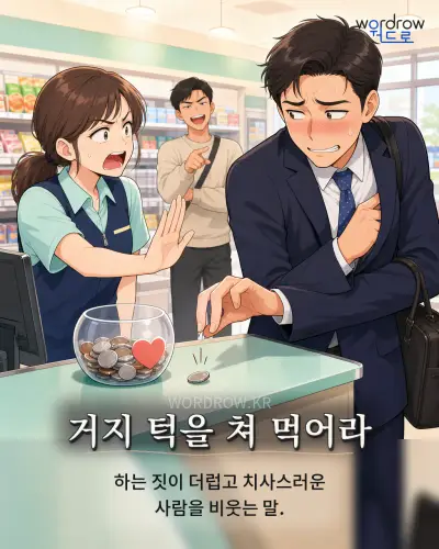 한국어 속담 “거지 턱을 쳐 먹어라” 1컷 일러스트