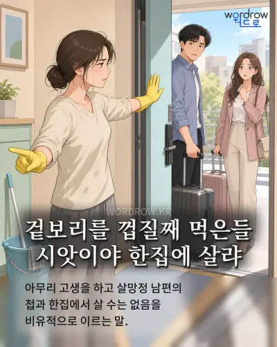 한국어 속담 “겉보리를 껍질째 먹은들 시앗이야 한집에 살랴” 1컷 일러스트