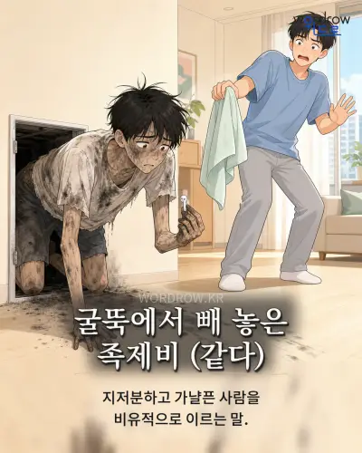 한국어 속담 “굴뚝에서 빼 놓은 족제비” 1컷 일러스트