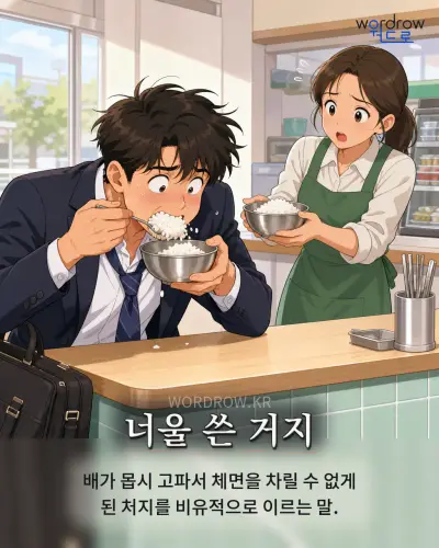 한국어 속담 “너울 쓴 거지” 1컷 일러스트