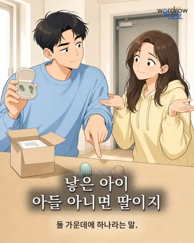 한국어 속담 “낳은 아이 아들 아니면 딸이지” 1컷 일러스트