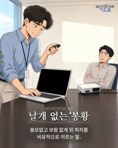 한국어 속담 “날개 없는 봉황” 1컷 일러스트