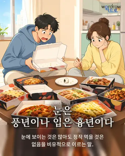 한국어 속담 “눈은 풍년이나 입은 흉년이다” 1컷 일러스트