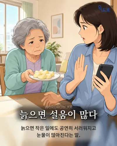 한국어 속담 “늙으면 설움이 많다” 1컷 일러스트