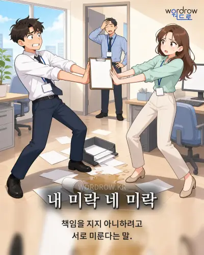 한국어 속담 “내 미락 네 미락” 1컷 일러스트