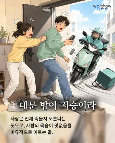 한국어 속담 “대문 밖이 저승이라” 1컷 일러스트