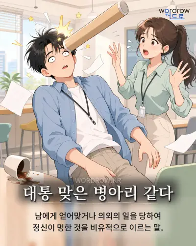 한국어 속담 “대통 맞은 병아리 같다” 1컷 일러스트