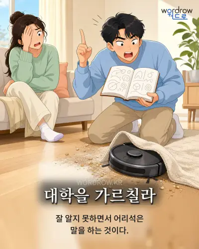 한국어 속담 “대학을 가르칠라” 1컷 일러스트