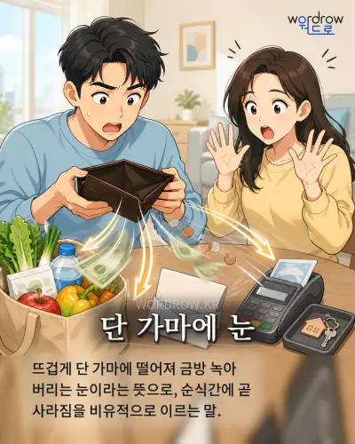 한국어 속담 “단 가마에 눈” 1컷 일러스트