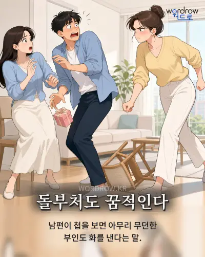 한국어 속담 “돌부처도 꿈적인다” 1컷 일러스트