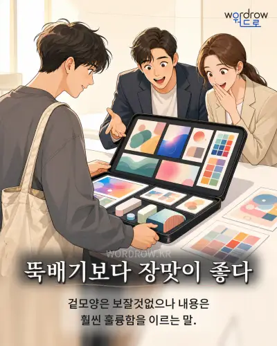 한국어 속담 “뚝배기보다 장맛이 좋다” 1컷 일러스트