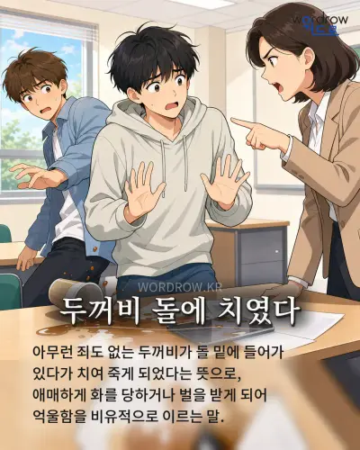 한국어 속담 “두꺼비 돌에 치였다” 1컷 일러스트
