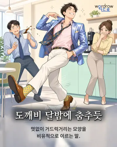 한국어 속담 “도깨비 달밤에 춤추듯” 1컷 일러스트