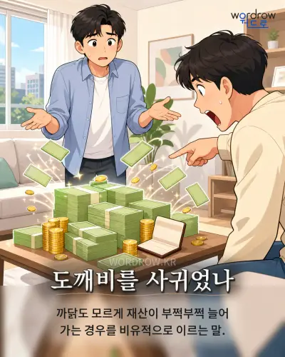 한국어 속담 “도깨비를 사귀었나” 1컷 일러스트