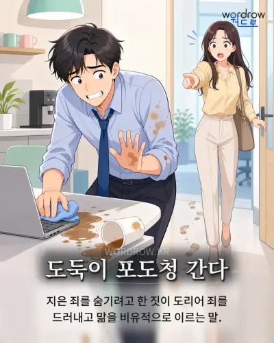 한국어 속담 “도둑이 포도청 간다” 1컷 일러스트
