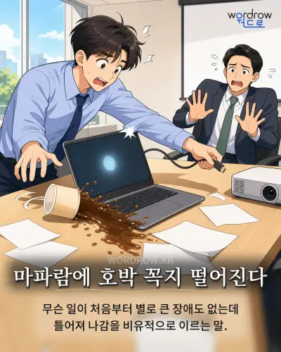 한국어 속담 “마파람에 호박 꼭지 떨어진다” 1컷 일러스트