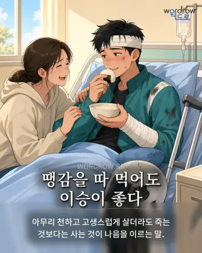 한국어 속담 “땡감을 따 먹어도 이승이 좋다” 1컷 일러스트
