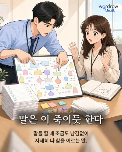 한국어 속담 “말은 이 죽이듯 한다” 1컷 일러스트
