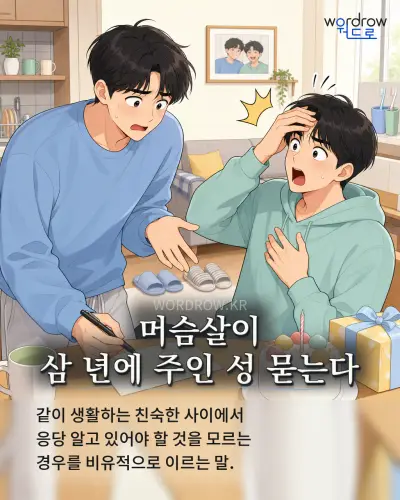 한국어 속담 “머슴살이 삼 년에 주인 성 묻는다” 1컷 일러스트