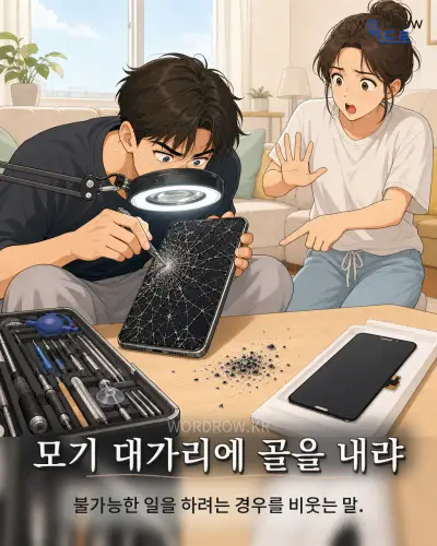 한국어 속담 “모기 대가리에 골을 내랴” 1컷 일러스트