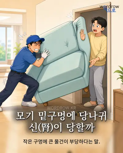 한국어 속담 “모기 밑구멍에 당나귀 신(腎)이 당할까” 1컷 일러스트