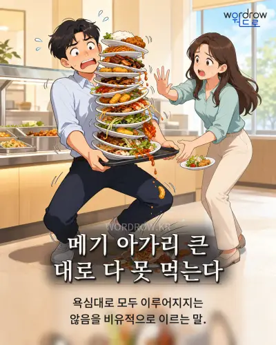 한국어 속담 “메기 아가리 큰 대로 다 못 먹는다” 1컷 일러스트