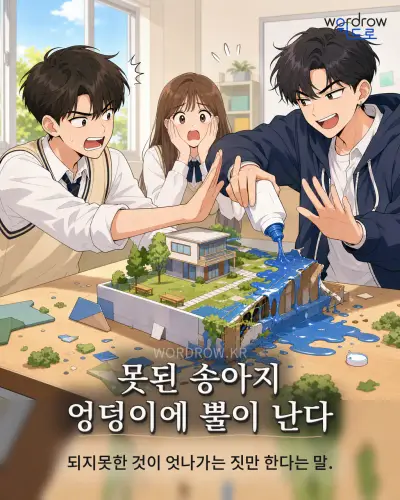한국어 속담 “못된 송아지 엉덩이에 뿔이 난다” 1컷 일러스트