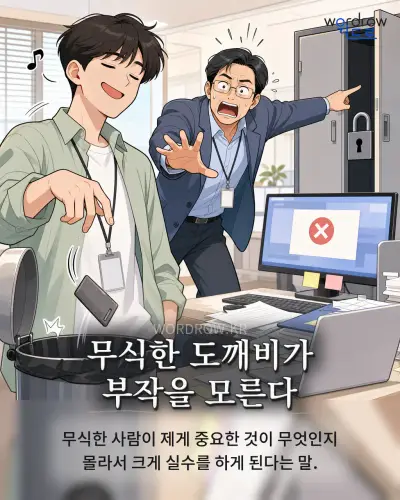 한국어 속담 “무식한 도깨비가 부작을 모른다” 1컷 일러스트