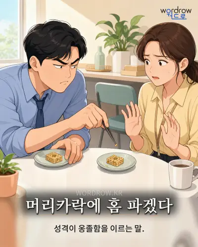 한국어 속담 “머리카락에 홈 파겠다” 1컷 일러스트