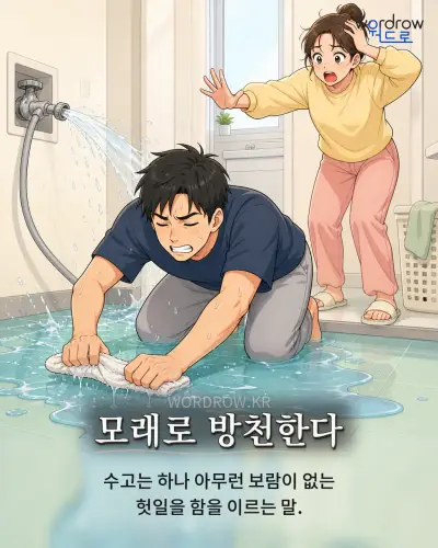 한국어 속담 “모래로 방천한다” 1컷 일러스트