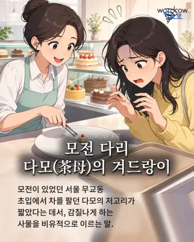 한국어 속담 “모전 다리 다모(茶母)의 겨드랑이” 1컷 일러스트