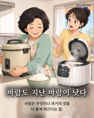 한국어 속담 “바람도 지난 바람이 낫다” 1컷 일러스트