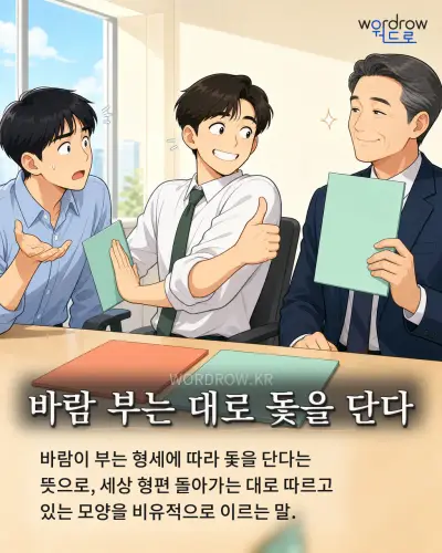 한국어 속담 “바람 부는 대로 돛을 단다” 1컷 일러스트